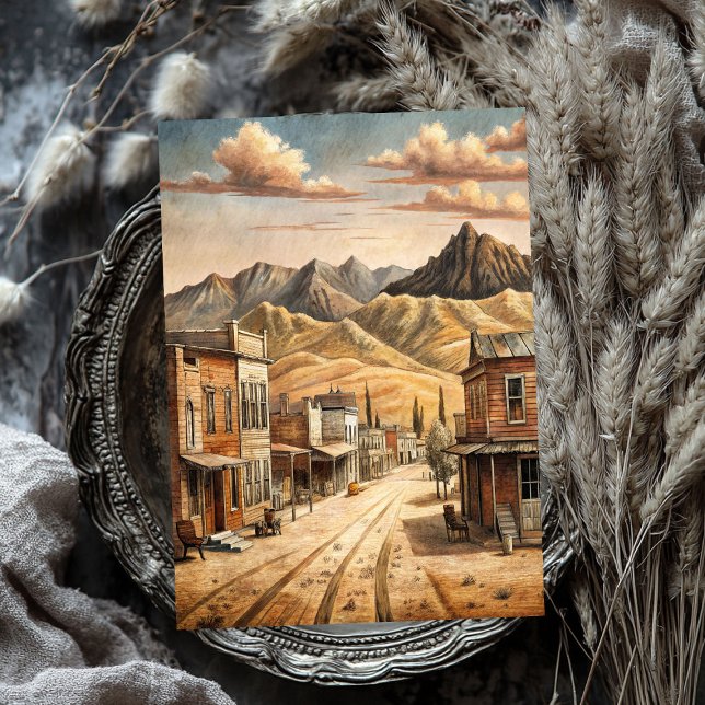 Papel De Seda Pequeña ciudad occidental en la pradera occidental (Western small town in wild west prairie tissue paper)