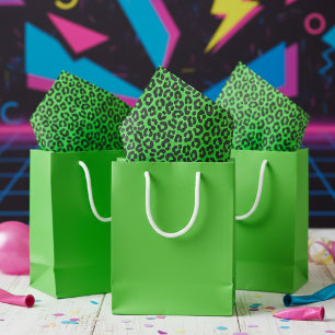 Papel De Seda Pequeña Estampa de Leopardo Verde Fluorescente