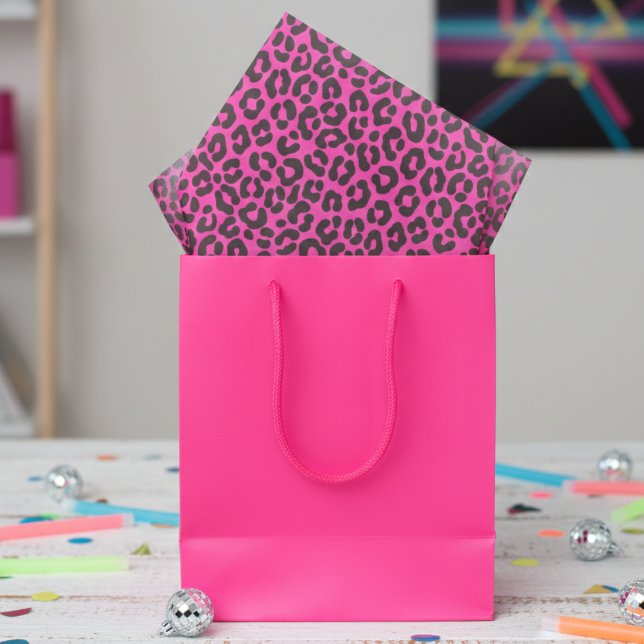 Papel De Seda Pequeña Impresión de Leopardo Rosa Fluorescente (Fluorescent Pink Leopard Print Tissue Paper for Girl Kids Birthday Party. Trendy 80's Animal Pattern)