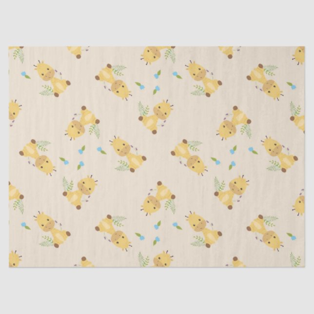 Papel De Seda Pequeña jirafa floral marrón claro (Anverso)