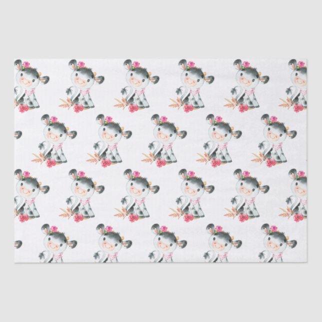 Papel De Seda Pequeña vaca vaca acuarela rosa (Anverso)