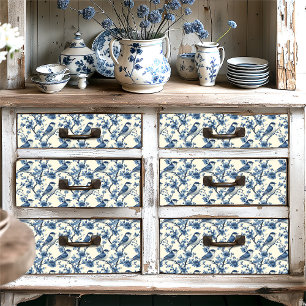 Papel De Seda Pequeña Vintage Delft Blue Birds Floral Cottagecor
