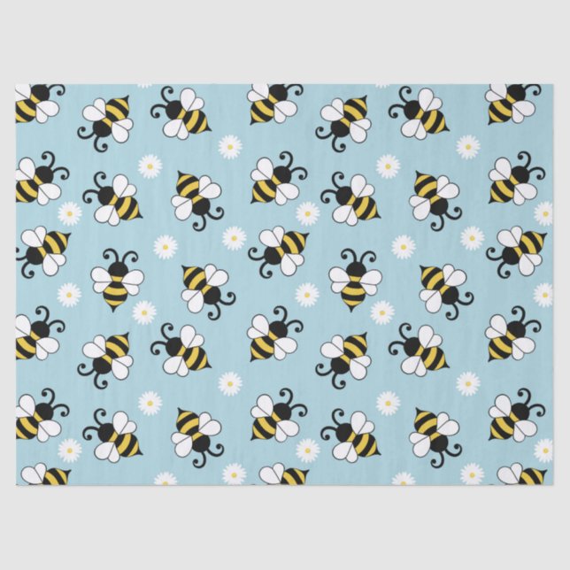 Papel De Seda Pequeñas abejas y flores de margarita (Anverso)