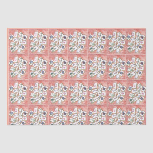 Papel De Seda pequeñas baldosas de mahjong de melocotón (Anverso)