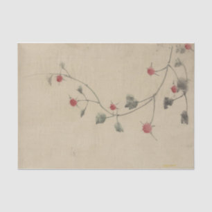 Papel De Seda Pequeñas flores rojas en una vid de Hokusai