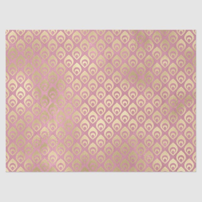 Papel De Seda Pequeñas gotitas abstractas de oro en color rosa (Anverso)