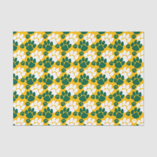 Papel De Seda Pequeñas huellas verdes y doradas