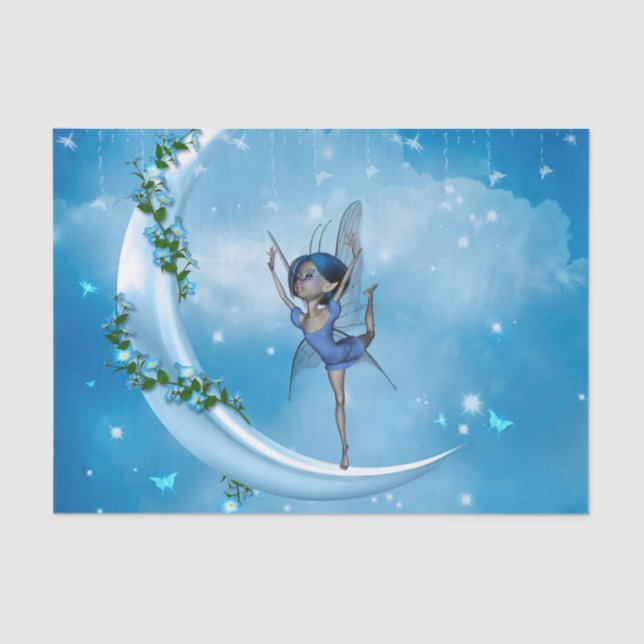 Papel De Seda Pequeño hada bailando en la luna (Anverso)