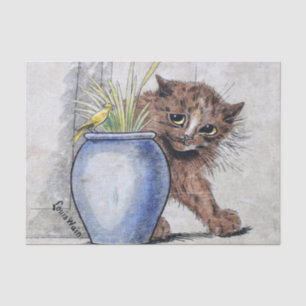 Papel De Seda Pequeño pájaro gato y amarillo, Louis Wain