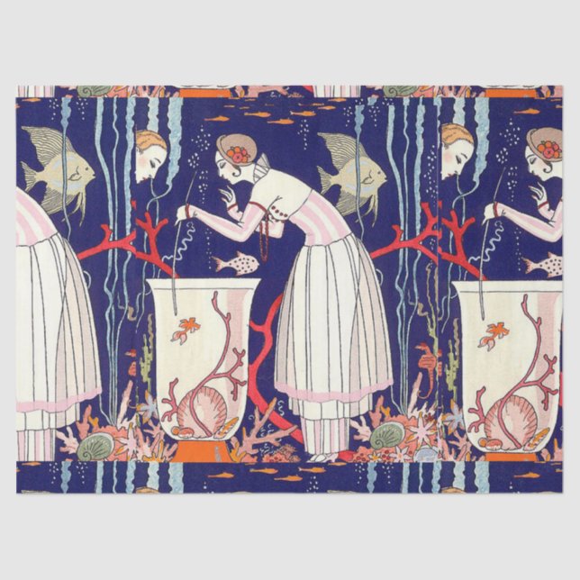 PAPEL DE SEDA PEQUEÑO PESCADO, MODA DE BELLEZA ART DECO (Anverso)