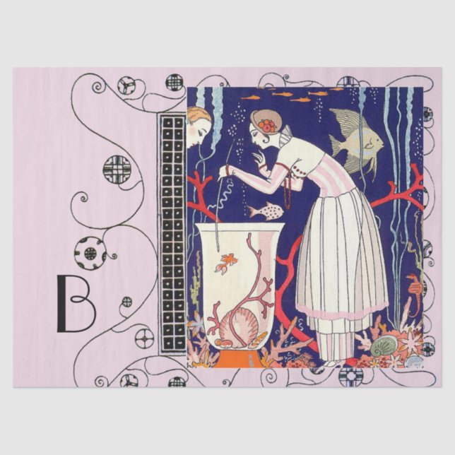 PAPEL DE SEDA PEQUEÑO PESCADO, MODA DE BELLEZA ART DECO (Anverso)