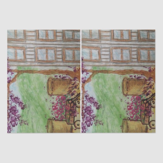 Papel De Seda Pequeño vagón con flores (Anverso)