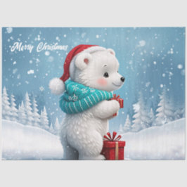 Papel De Seda Pequeño y lindo oso bebé con gorra de Navidades