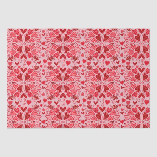 Papel De Seda Pequeños corazones rojos rosados de San Valentín a (Anverso)