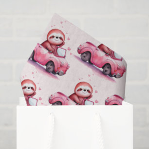 Papel De Seda Perezoso Adorable Conduciendo un Convertible Rosa 