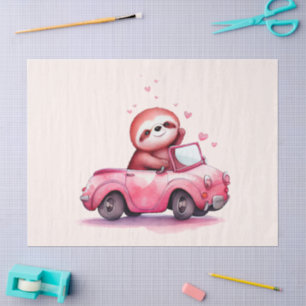 Papel De Seda Perezoso lindo conduciendo un convertible rosa