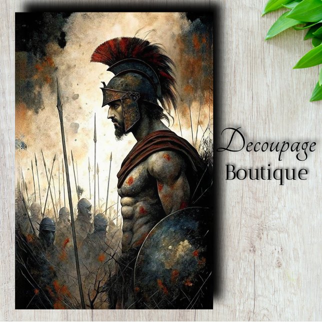 Papel De Seda Perfil de Guerrero Espartano Decoupage (Spartan Warrior Profile Decoupage Tissue Paper)