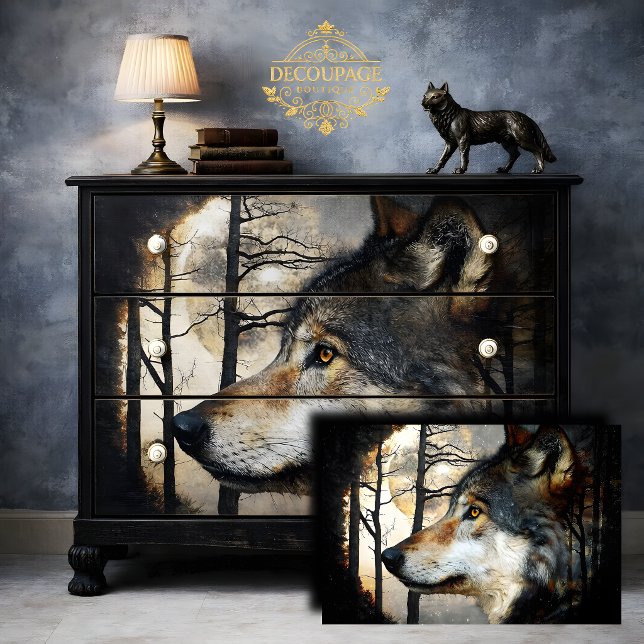 Papel De Seda Perfil de Lobo Majestuoso Decoupage (Majestic Wolf Profile Decoupage Tissue Paper)