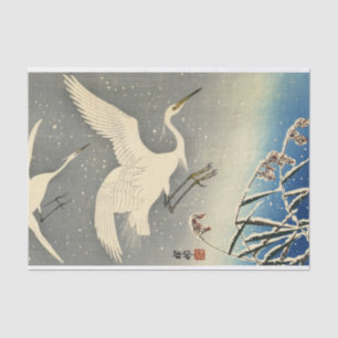 Papel De Seda Perfilando garzas en la nieve por Ohara Koson