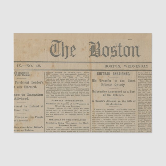 Papel De Seda Periódico Antiguo de Boston (Anverso)