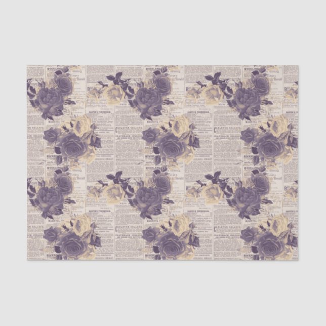 Papel De Seda Periódico Purple Floral (Anverso)