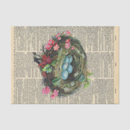 Papel De Seda Periódico vintage con Aves Nest Decoupage