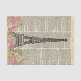 Papel De Seda Periódico vintage con flores Decoupage París
