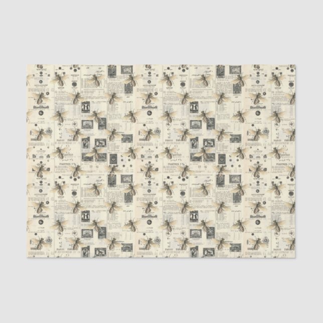 Papel De Seda Periódico y abejas vintage (Anverso)
