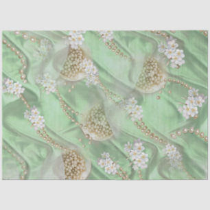 Papel De Seda Perlas verdes de seda y marfil en campaña