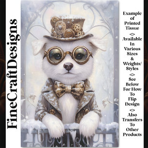 Papel De Seda Perrito blanco cachorro Steampunk en nieve AJ2 Dec