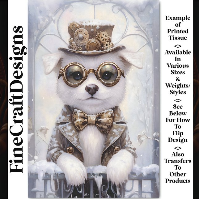 Papel De Seda Perrito blanco cachorro Steampunk en nieve AJ2 Dec (Subido por el creador)