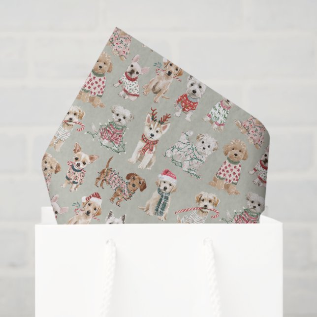 Papel De Seda Perritos Navideños Lindos (Bolsa de regalo)