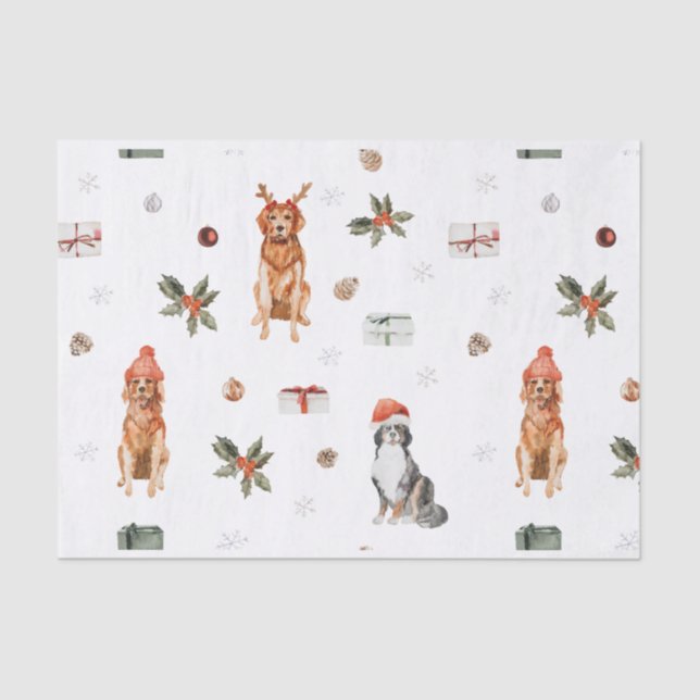 Papel De Seda Perro acuarela navidades (Anverso)
