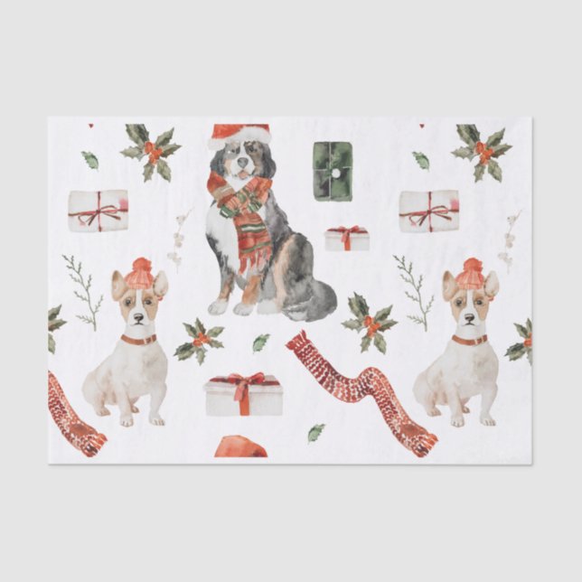 Papel De Seda Perro acuarela y gato navidades (Anverso)