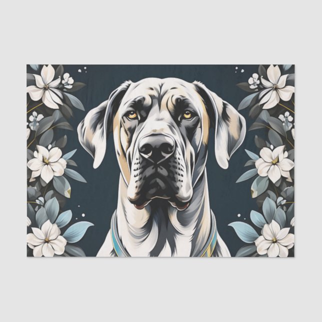 Papel De Seda Perro Animal Gran Dane Floral (Anverso)
