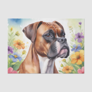 Papel De Seda Perro Boxer en un colorido jardín floral