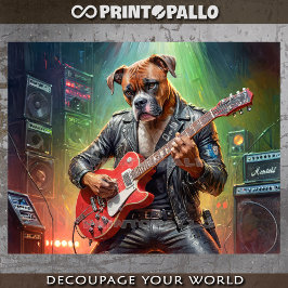 Papel De Seda Perro boxer tocando guitarra eléctrica en un escen
