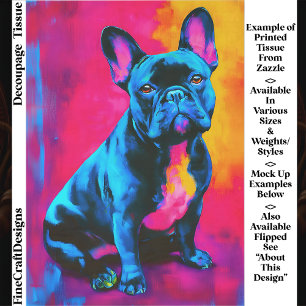 Papel De Seda Perro Bulldog Francés Colorido Pop Art Decoupage E