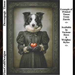 Papel De Seda Perro Collie Gótico Vintage Corazón Rojo ET8 Decou
