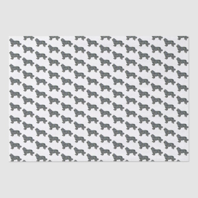 Papel De Seda Perro de Terranova amarillo y azul cuadrícula blan (Anverso)