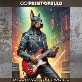 Papel De Seda Perro Dobermann tocando la guitarra en un escenari