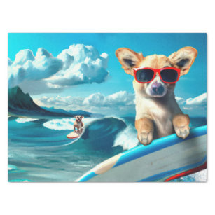 Papel De Seda Perro en Surfboard usando gafas de sol arte de IA