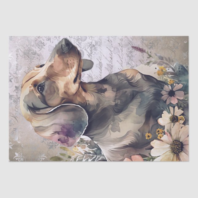 Papel De Seda Perro floral de Dachshund (Anverso)