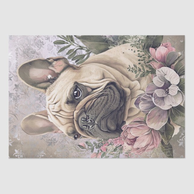 Papel De Seda Perro floral del Bulldog francés (Anverso)