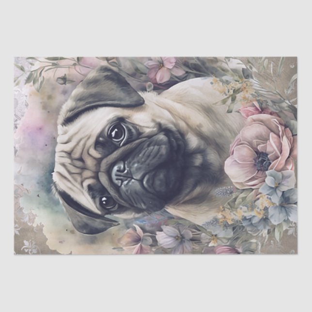 Papel De Seda Perro Floral Pug (Anverso)