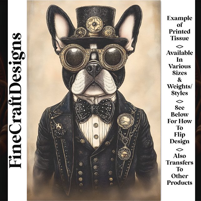Papel De Seda Perro francés Sepia Steampunk AS5 decoupage (Subido por el creador)