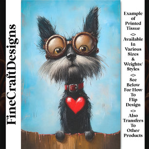 Papel De Seda Perro gracioso y corazón rojo y gafas desconchado 