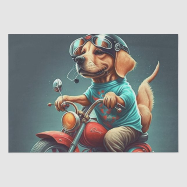 Papel De Seda Perro Guay conduciendo una moto (Anverso)