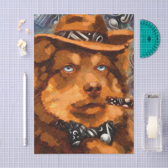 Papel De Seda Perro marrón gangster con tinte azul (Artesanía)