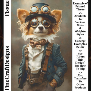 Papel De Seda Perro Papillon Steampunk Victoriano CP8 Decoupage